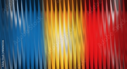 An abstract design featuring a vertical tricolor in blue, yellow, and red