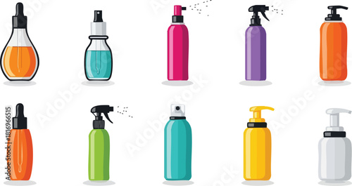 Colorful Collection of Empty Cosmetic Bottles Essential Package Mockups