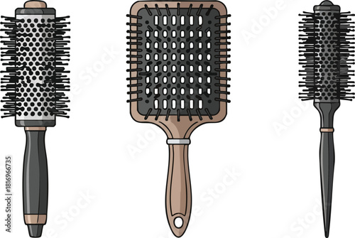 Collection of Hairbrushes Round and Paddle Designs for Styling