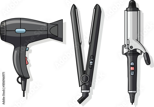 Hair Styling Tools Trio Dryer, Straightener, and Curling Iron