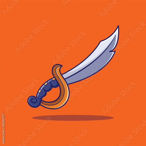 Cute Cartoon Curved Saber or Scimitar Vector Illustration Pirate Weapon Icon. Fantasy, Medieval, or RPG Game Asset for Adventure and Battle Element.