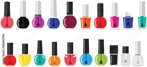 Assorted Nail Polish Bottles in Various Colors and Styles