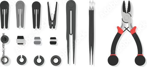 Assorted Tools for Small Fastener Work on White Background