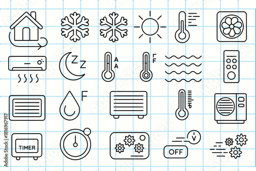 Doodle icons for home climate control and weather conditions