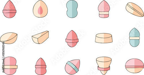 Diverse Beauty Blender Icon Set - Cosmetic Tools Illustration