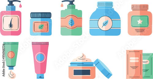 Collection of Cosmetic Containers and Beauty Products
