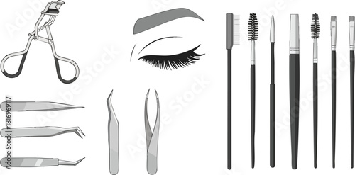 Makeup Tools and Eye Illustration for Beauty Design