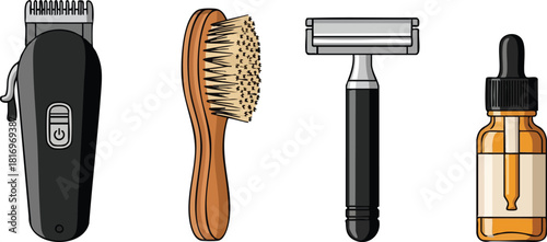 Barber's Toolkit Essential Grooming Items in Flat Vector Design