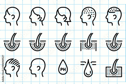 Doodle icons representing hair growth loss and scalp health