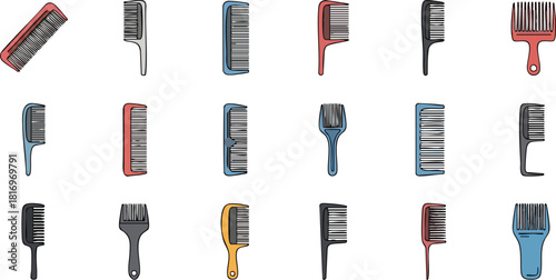 Collection of Unique Hair Combs on White Background