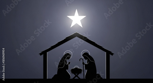 Cozy winter cabin scene with snow-covered trees and starry night sky, perfect for holiday cards, winter promotions, and seasonal designs with charming appeal