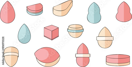 Assorted Makeup Sponges Flat Vector Icons for Cosmetic Blending