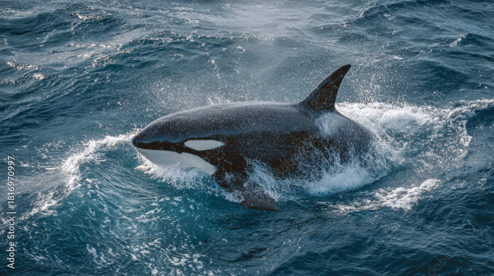 Naklejka premium Orca swimming gracefully in the ocean waves