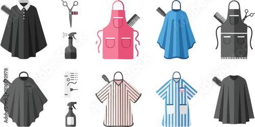 Barber Tools and Equipment Flat Vector Icons for Hairdressing Services