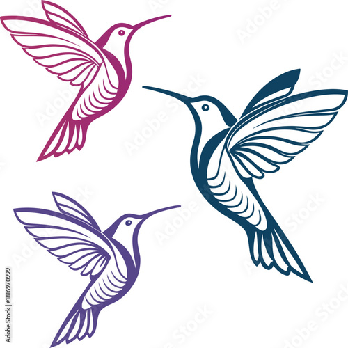 Elegant hummingbird trio in flight a delicate and colorful illustration of nature s grace perfect for art design and creative projects with a touch of whimsy