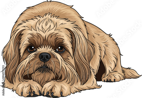 Griffon Fauve de Bretagne dog lying down relaxed cute face