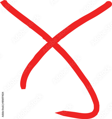 Red handwritten x mark on a white background, concept of wrong