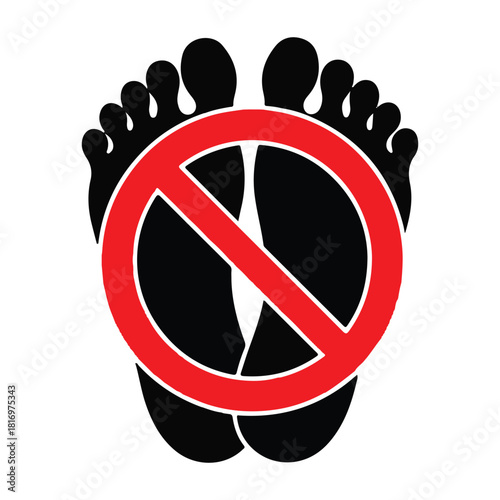 No bare feet warning sign for hygiene and safety restrictions