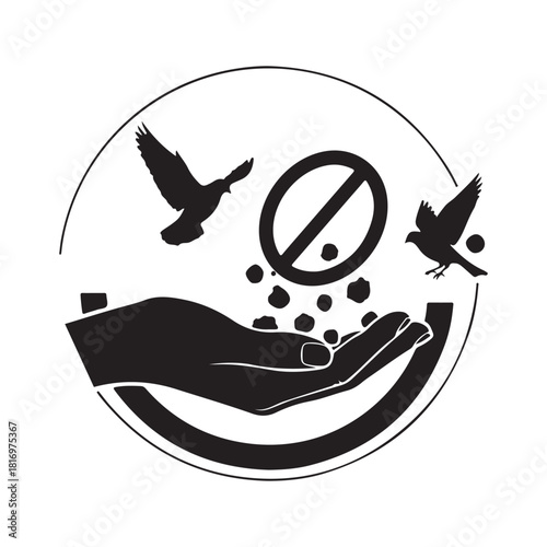 Prohibition sign: do not feed birds symbol for public safety.