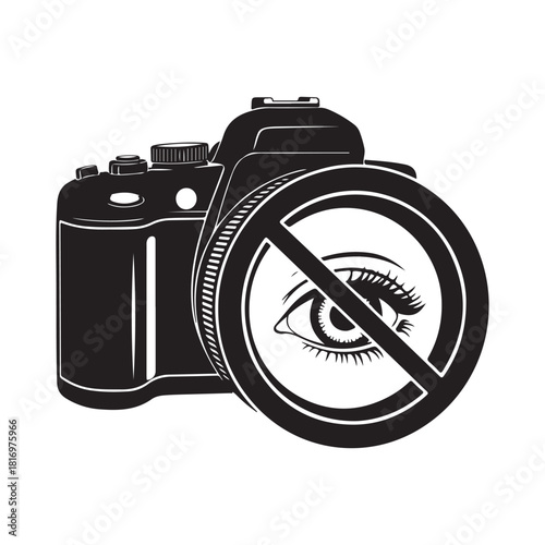 Camera with restricted view symbol, privacy and no photography