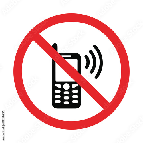 No cell phone sign prohibiting mobile device usage for quiet