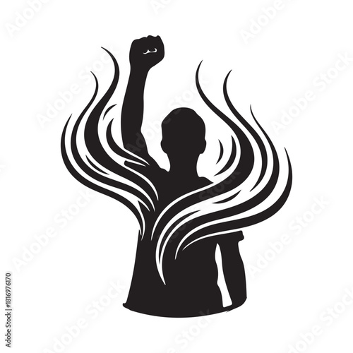 Protest power symbol: human silhouette with raised fist vector icon