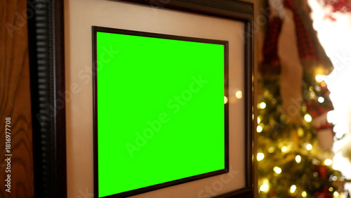 Photo Frame with Blurry Christmas Tree in Background