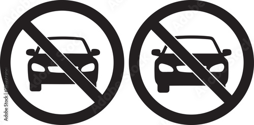 Two no cars allowed signs silhouette