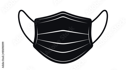 Simple black medical face mask icon with white stripes