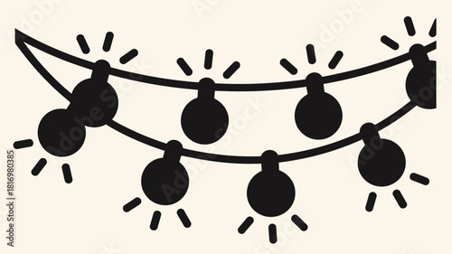 Simple black silhouette of festive string lights