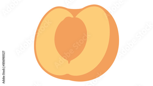 Stylized illustration of a halved apricot on a white background
