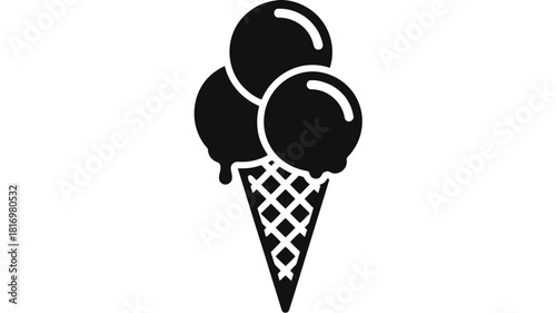 Black and white icon of a triple scoop ice cream cone