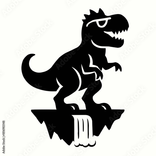 Black vector illustration of a wild animal silhouette featuring a smiling dinosaur, wolf, and lion with a dragon, panther, and pegasus design