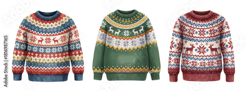 Ugly Christmas sweaters with reindeer patterns