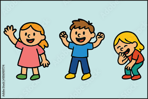Happy Cartoon Children Playing Vector Illustration