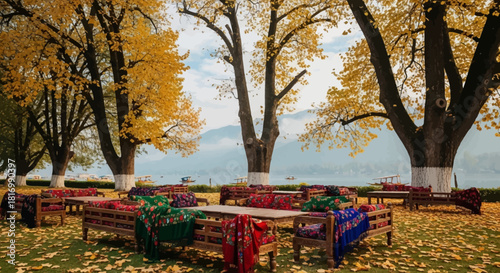 Autumn foliage lights seating arrangement for India wedding.