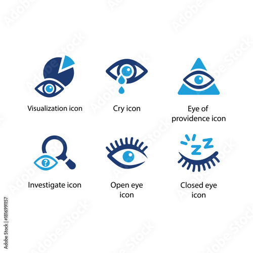 Visualization, Cry, Eye of providence, Investigate, Open eye, Closed eye, Blue Icon Set