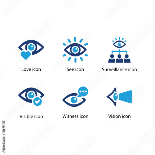 Love, See, Surveillance, Visible, Witness, Vision, Blue Icon Set