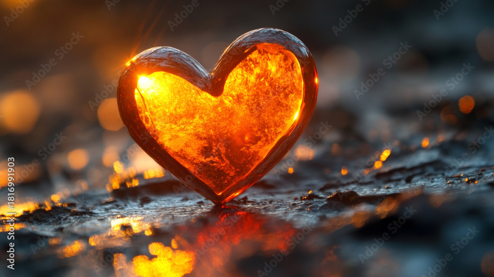 Fototapeta premium A radiant heart formed entirely from warm sunlight, glowing with soft golden rays that flare outward, creating an ethereal, dreamy, and gently luminous atmosphere.