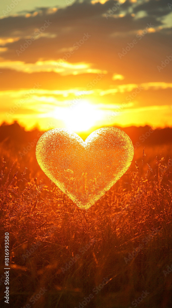 Fototapeta premium A radiant heart formed entirely from warm sunlight, glowing with soft golden rays that flare outward, creating an ethereal, dreamy, and gently luminous atmosphere.
