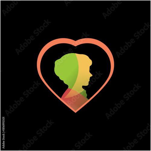 Heartfelt Profile Silhouette of a Person in a Heart, Symbolizing Love and Connection