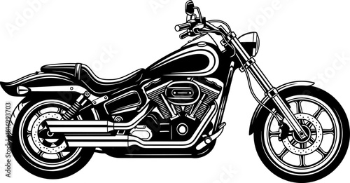 Black Cruiser Motorcycle Vector Illustration, Black and White Motorcycle with Reflection bike cruiser, black-cruiser-motorcycle-vector-illustration.