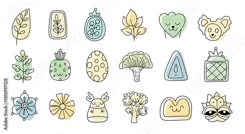 Doodle cartoon element collection perfect for charming designs, playful illustrations and whimsical creative projects, ideal for kids and family themes