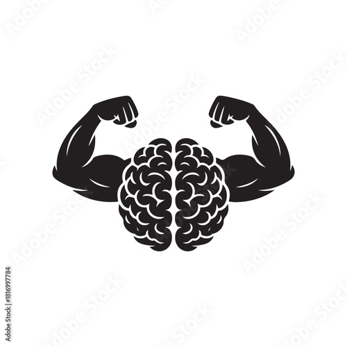 Strong Brain Fitness Icon – Muscle Mind Concept Silhouette for Motivation, Mental Strength, and Gym Branding