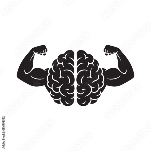 Strong Brain Fitness Icon – Muscle Mind Concept Silhouette for Motivation, Mental Strength, and Gym Branding