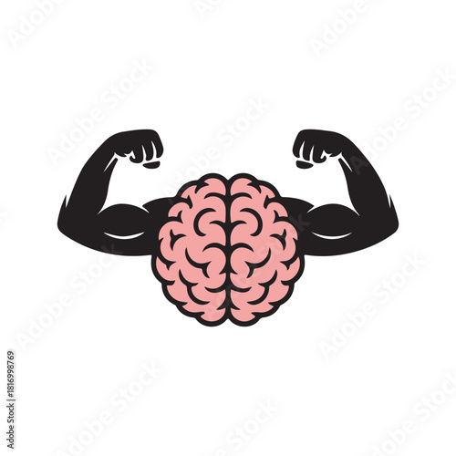 Strong Brain Fitness Icon – Muscle Mind Concept Silhouette for Motivation, Mental Strength, and Gym Branding