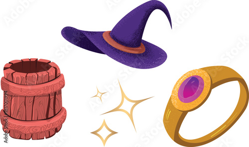 Cartoon Fantasy Game Assets Set on White Background