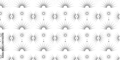 Seamless Celestial Sunburst Line Art Pattern