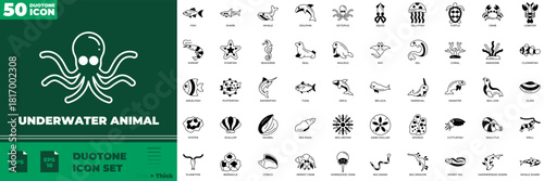 Underwater Animal Duotone Editable Icons set