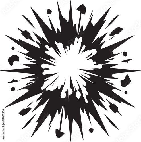 Explosion Burst Abstract: This image is a dynamic depiction of an explosion, captured in bold, monochrome lines, showcasing raw energy and impact.